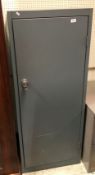 A painted metal two lever lock security cabinet, 61 cm wide x 46 cm deep x 153 cm high,