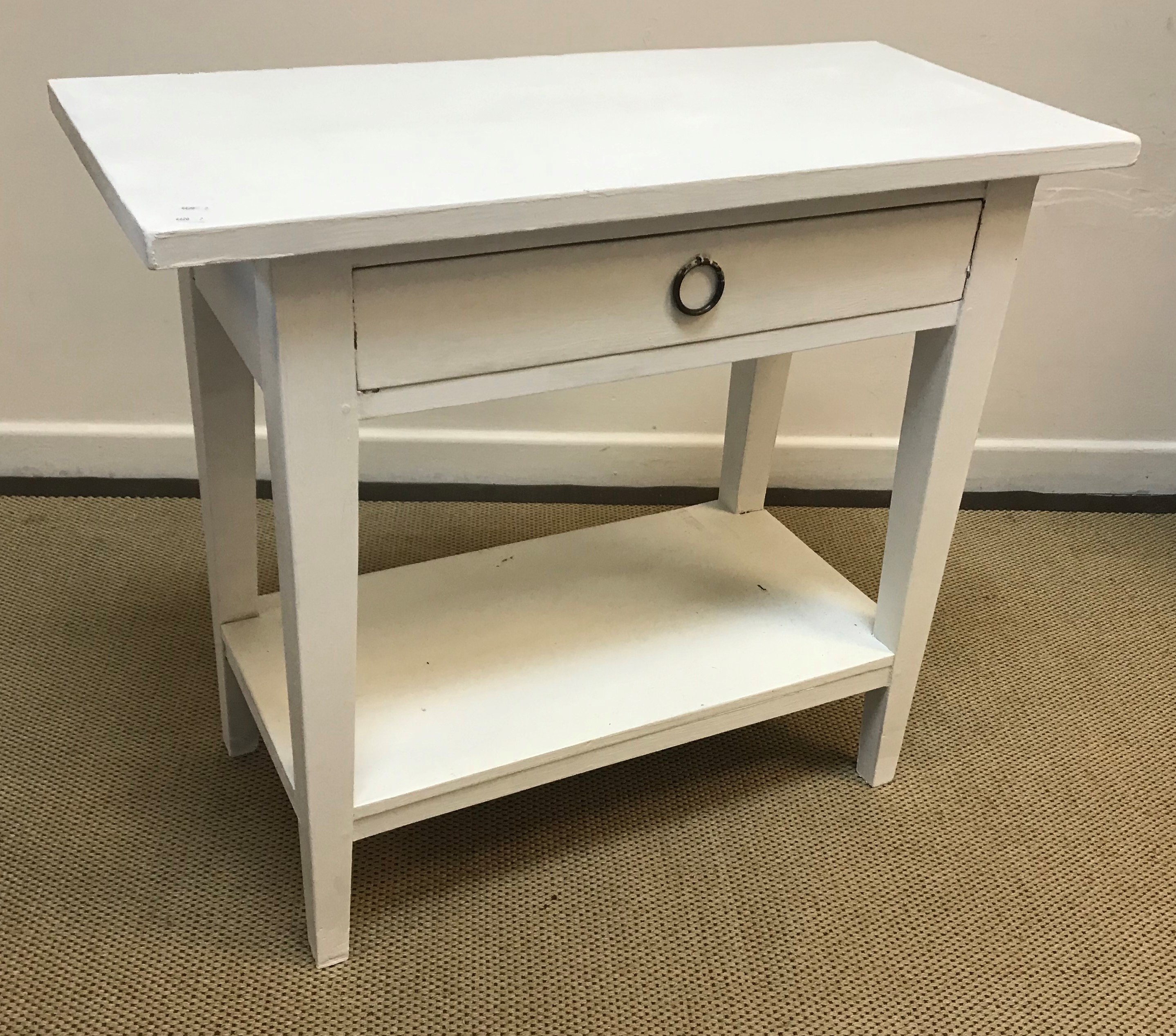 A Lombok painted two drawer side table on square tapered legs united by an under tier 120 cm x 44.