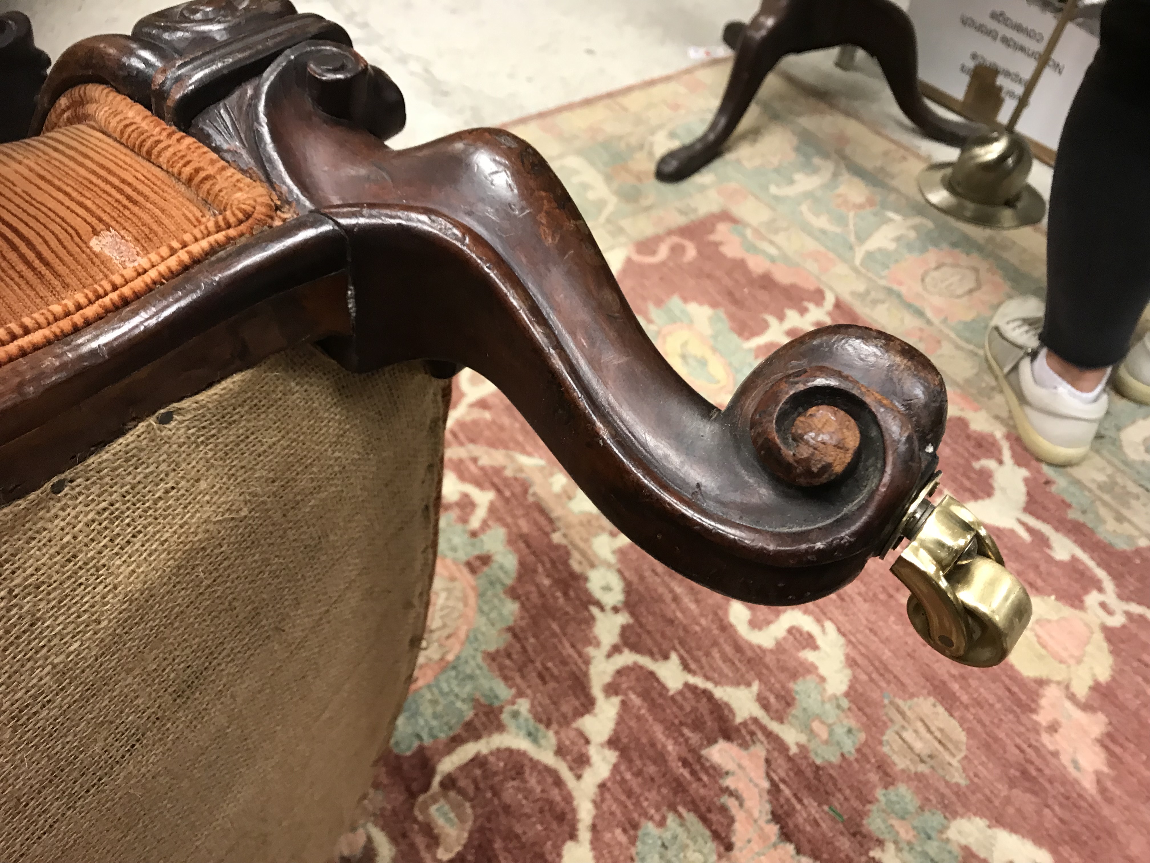 A Victorian mahogany show frame button back upholstered salon chair, - Image 6 of 17