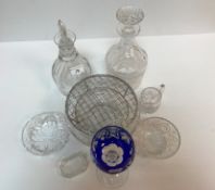 A set of six blue overlaid cut glass hocks, a set of six cut glass finger bowls,