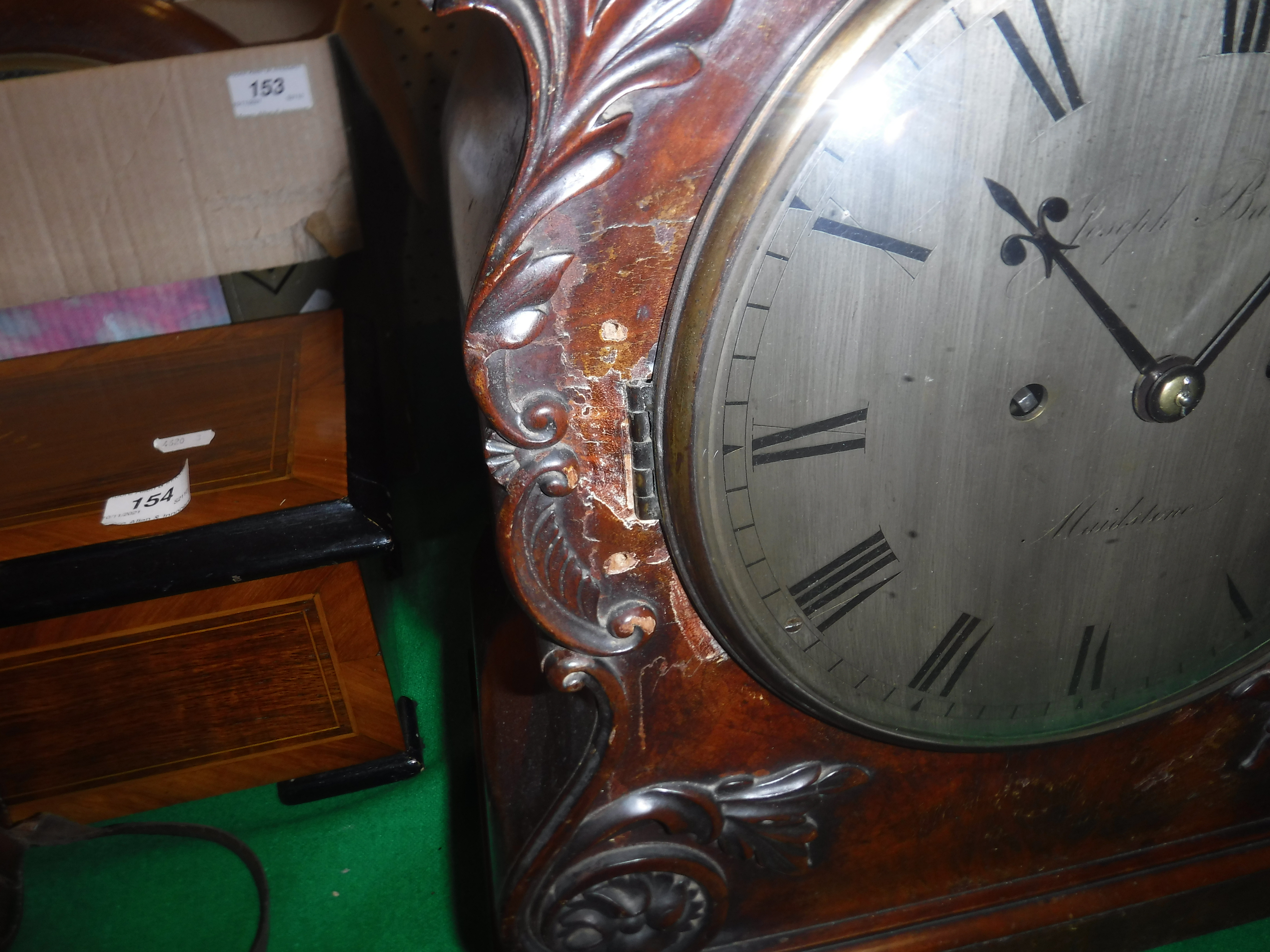 A 19th Century mahogany cased mantel clock with applied moulded scrolling foliate decoration, - Image 8 of 29