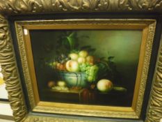 20TH CENTURY CONTINENTAL SCHOOL “Fruit in a bowl on a table”, oil on canvas,