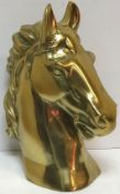 A gold coloured cast aluminium horse head ornament 45cm high