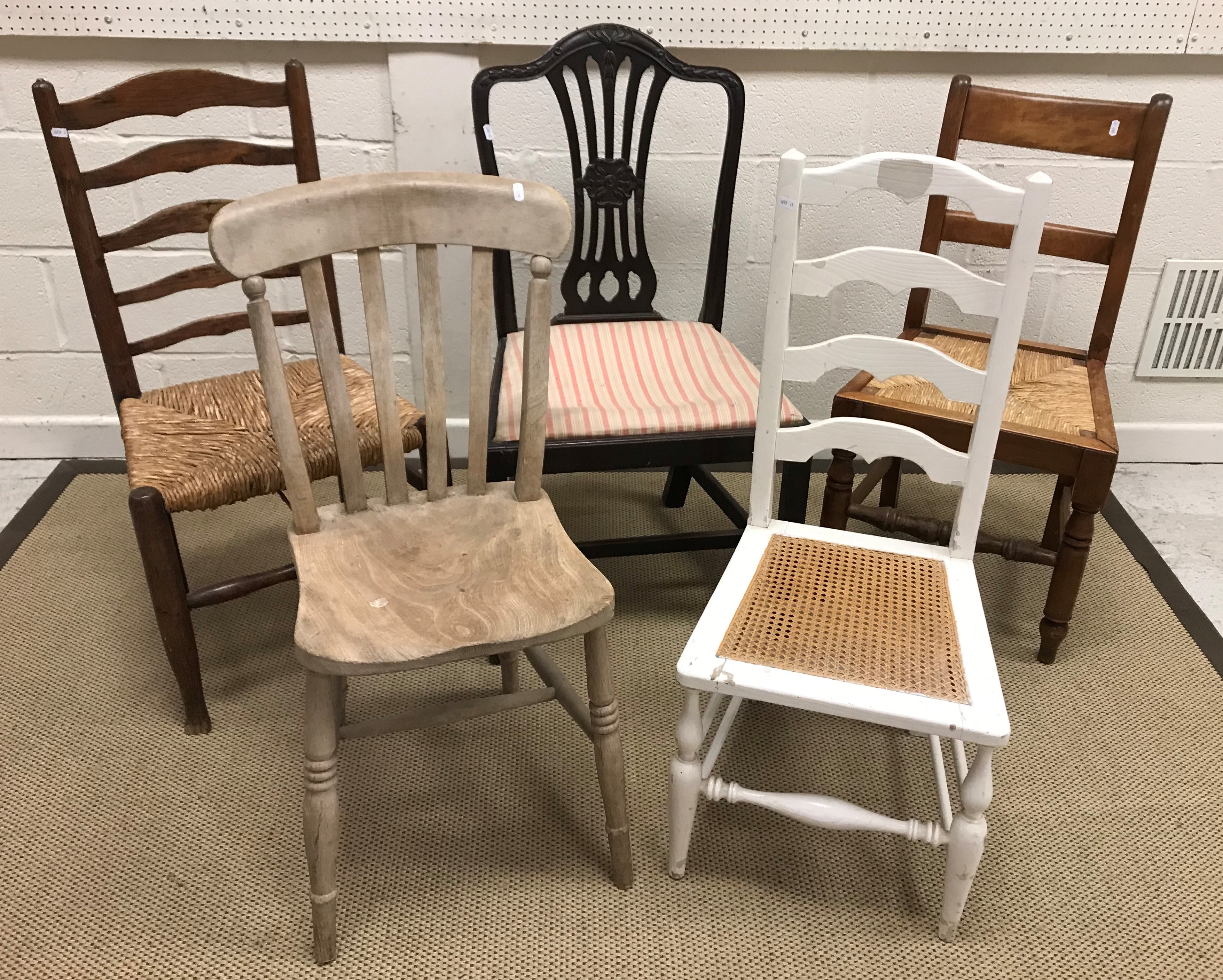 Thirteen various dining and kitchen chairs