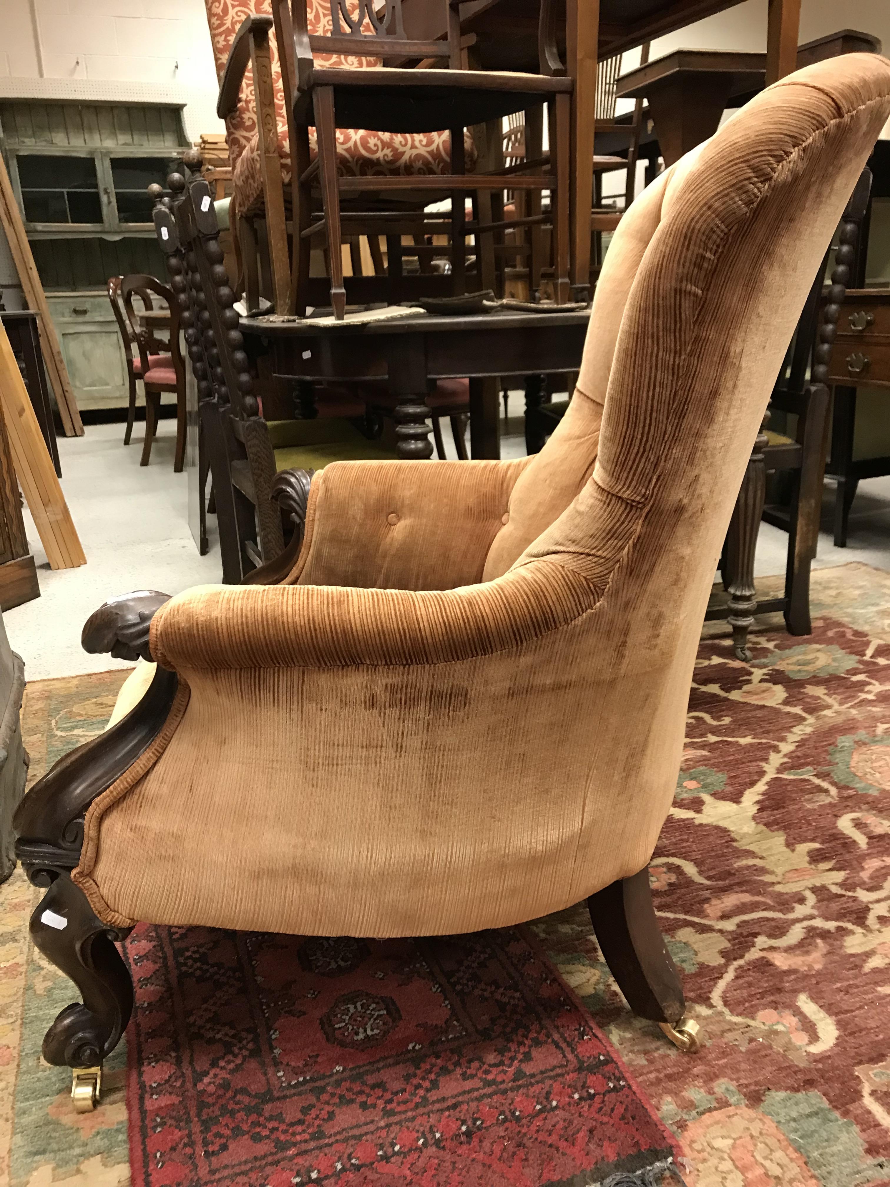 A Victorian mahogany show frame button back upholstered salon chair, - Image 10 of 17