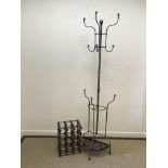 A patinated metal hat and coat rack in the early 20th Century style, 47 cm wide x 187.