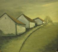 SUZANNE BINSACK "In the morning", study of houses on a hillside, oil on canvas,