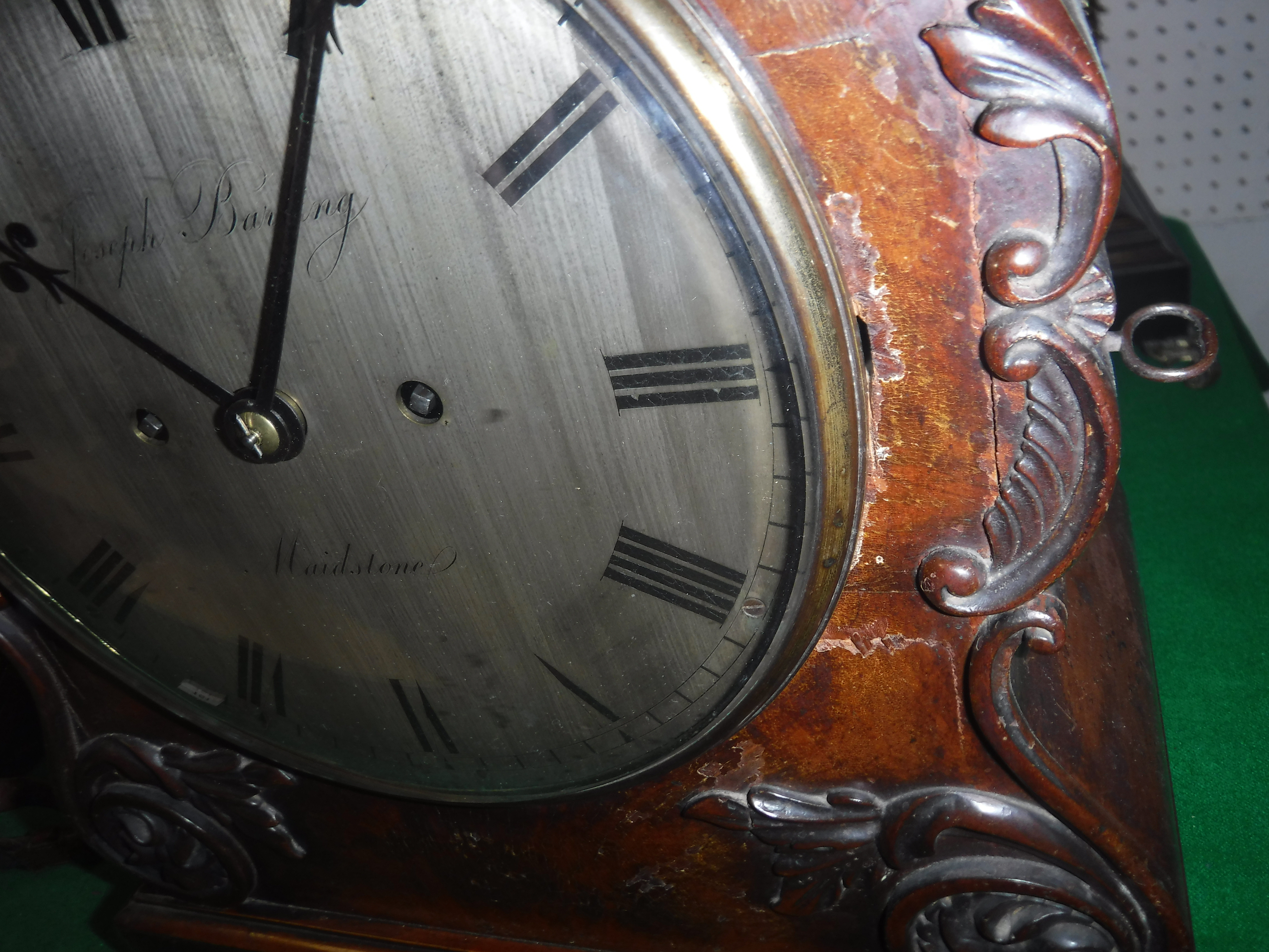 A 19th Century mahogany cased mantel clock with applied moulded scrolling foliate decoration, - Image 9 of 29