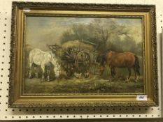 ARDEN SIDNEY MELVILLE (1847-1881) "Cart, two horses and chickens", oil on canvas, signed lower left,