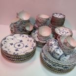 A collection of Royal Copenhagen blue and white china to include four leaf shaped dishes,