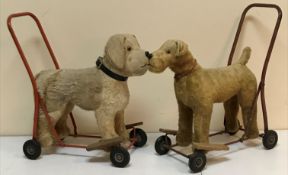 A vintage Lines Brothers trolley figure of a Fox Terrier and a Lines Brothers wood wool filled