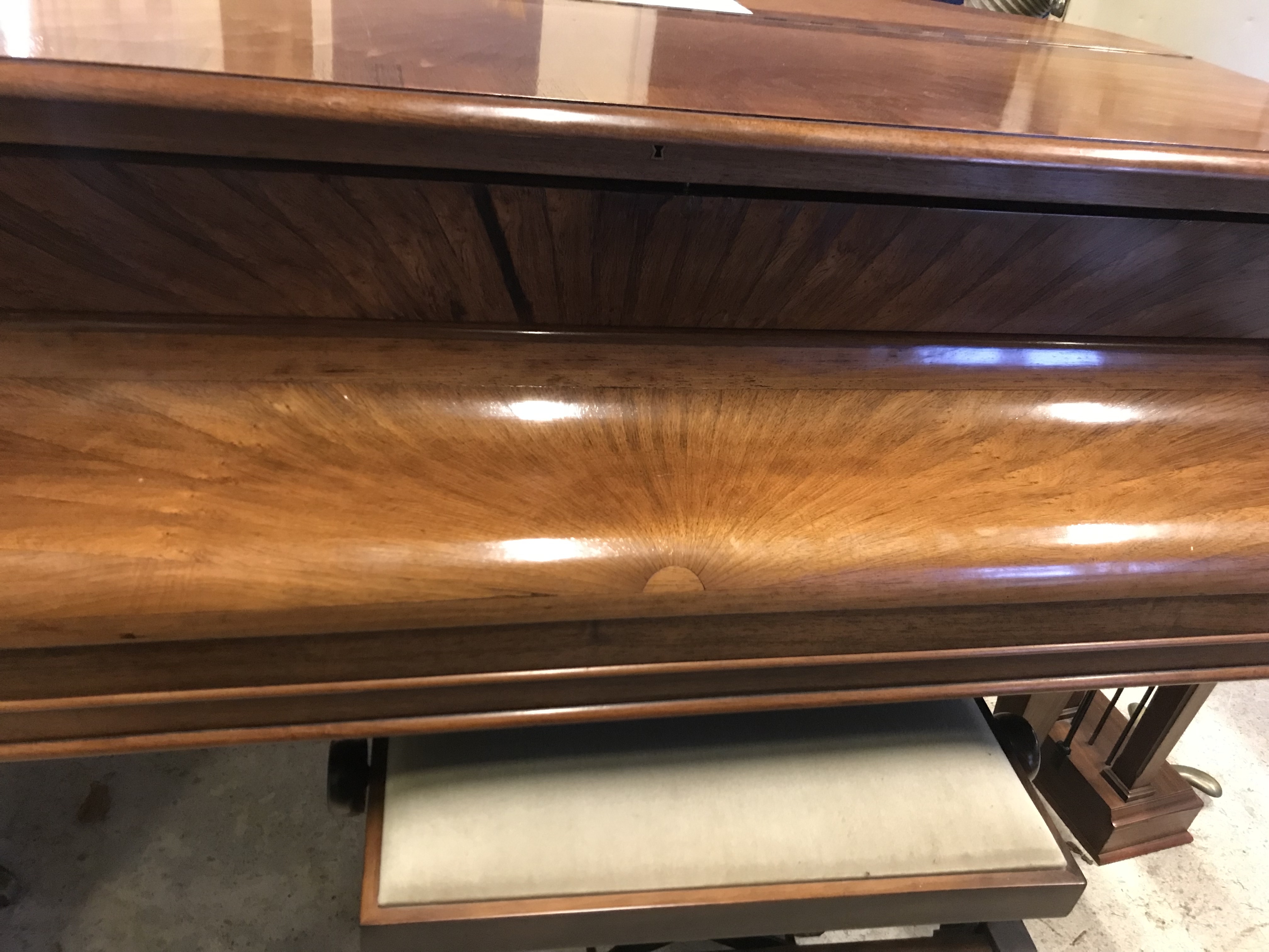 An early 20th Century rosewood starburst veneered baby grand piano, - Image 4 of 29