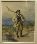 19TH CENTURY ENGLISH SCHOOL IN THE MANNER OF DAVID COX "Worker with scythe in a landscape"