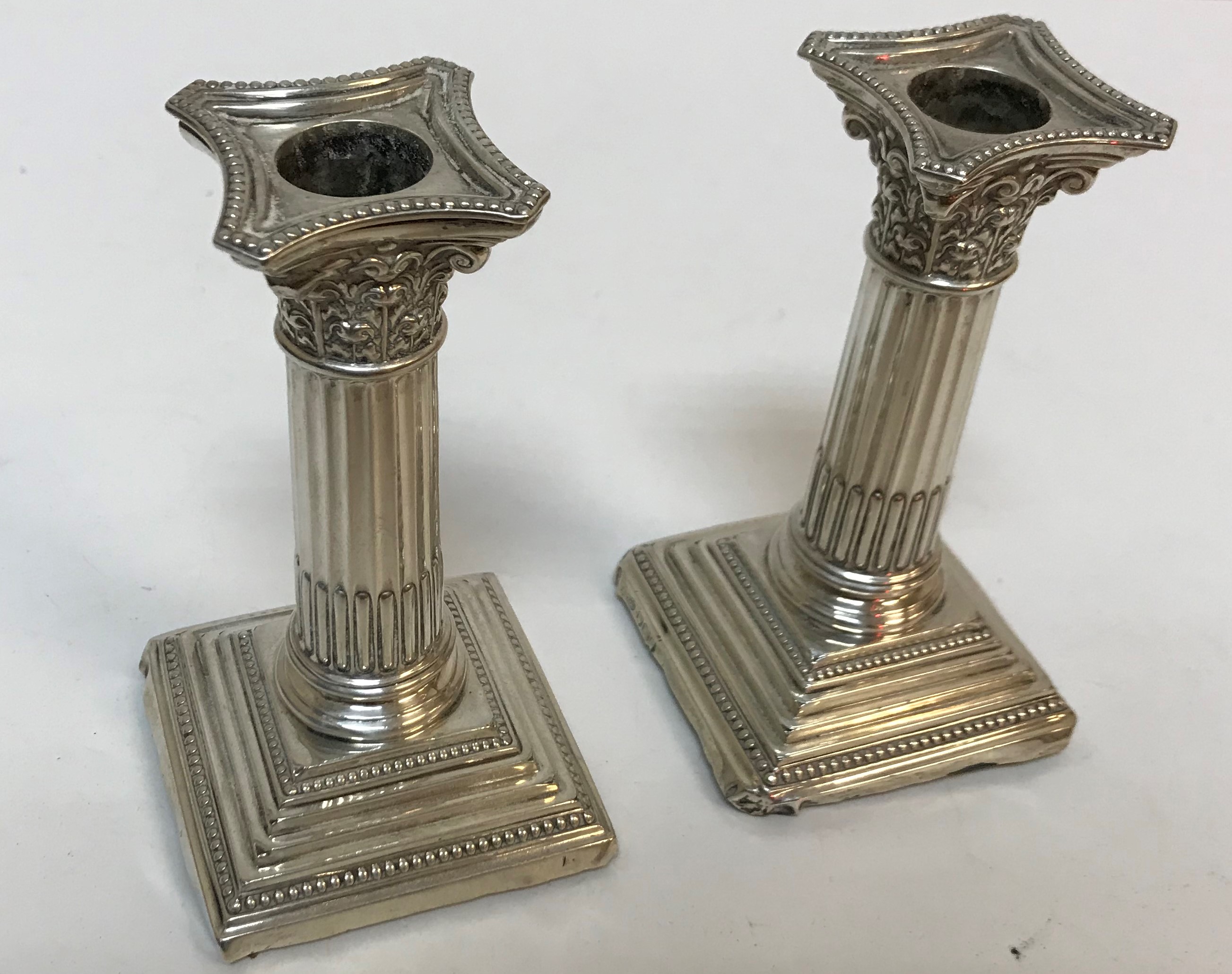 A pair of Corinthian column style candlesticks of small proportion (by Alexander Clark & Co. - Image 2 of 2