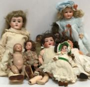 A collection of various early 20th Century porcelain headed and other dolls including an Armand