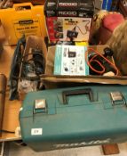 A Makita KP0810 Power Planer (boxed), a Black & Decker BD66 Router, a Ridgid seesnake,