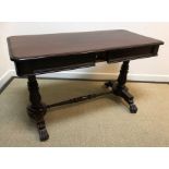 A Victorian mahogany centre table, the plain top with moulded edge over two frieze drawers,