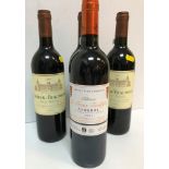 Three bottles Chateau Beaumont Crus Bourgeois 2001 and one bottle Chateau La Croix Taillefer