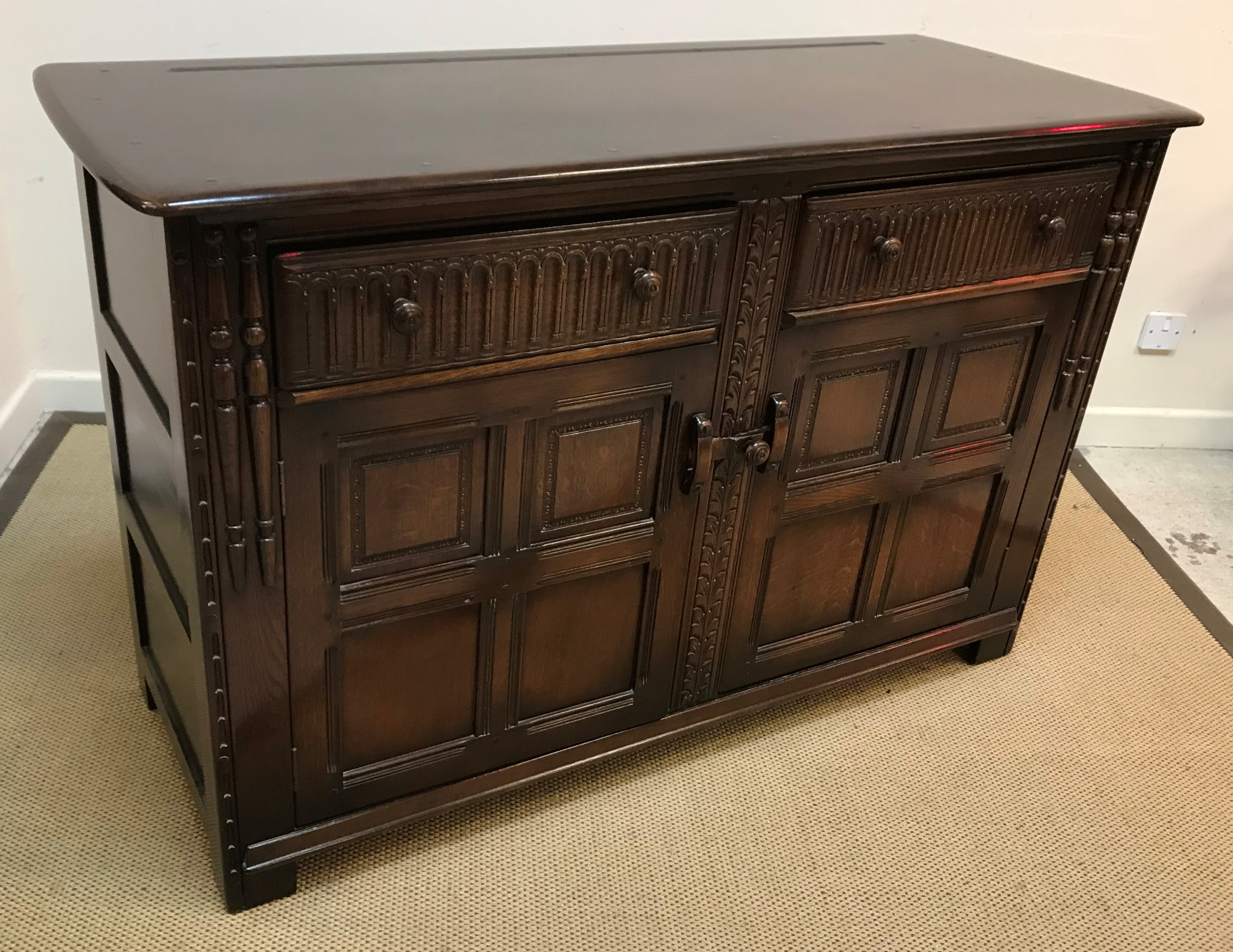 An early 20th Century oak sideboard with lunette style decoration, - Image 2 of 5