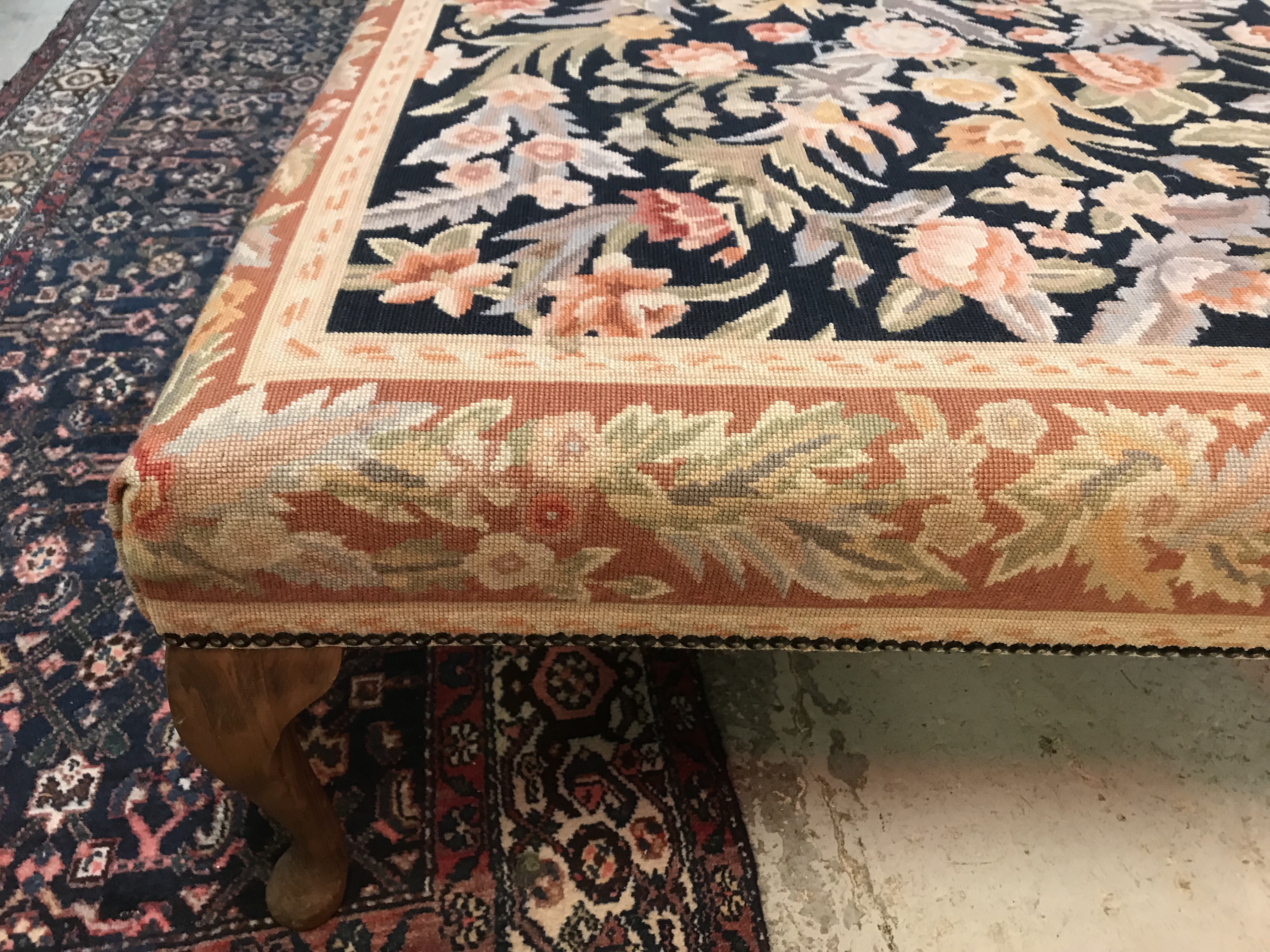 A modern floral tapestry upholstered rectangular drawing room stool on beech cabriole legs to pad - Image 12 of 16