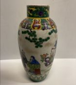 A 19th Century Chinese famille verte figural decorated vase (now as a table lamp) (with some