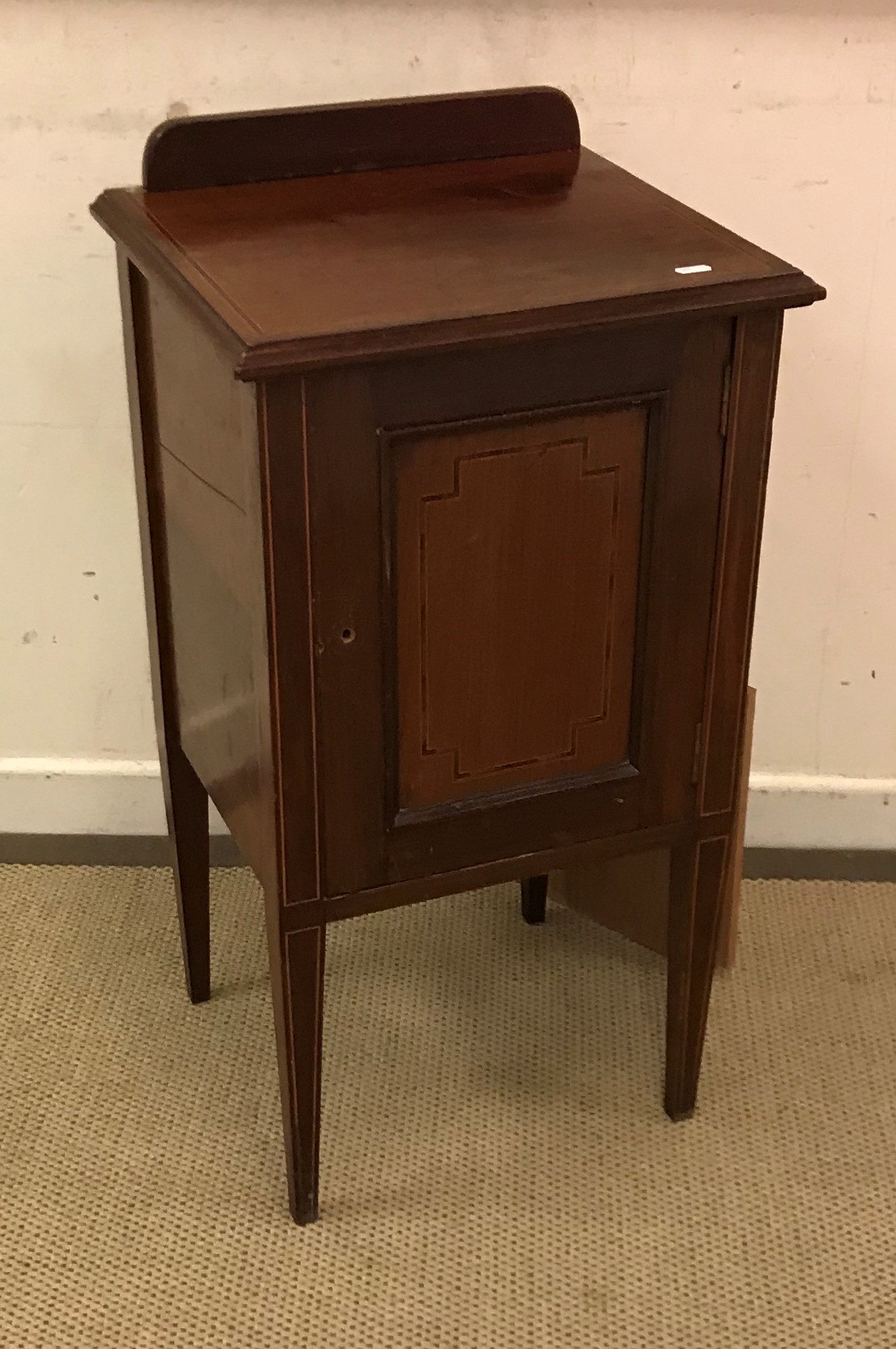 An Edwardian mahogany and inlaid single door pot cupboard, - Image 5 of 5