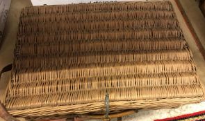 A wicker picnic basket with Brown Westheads Cauldon china cups and saucers (one not Brown