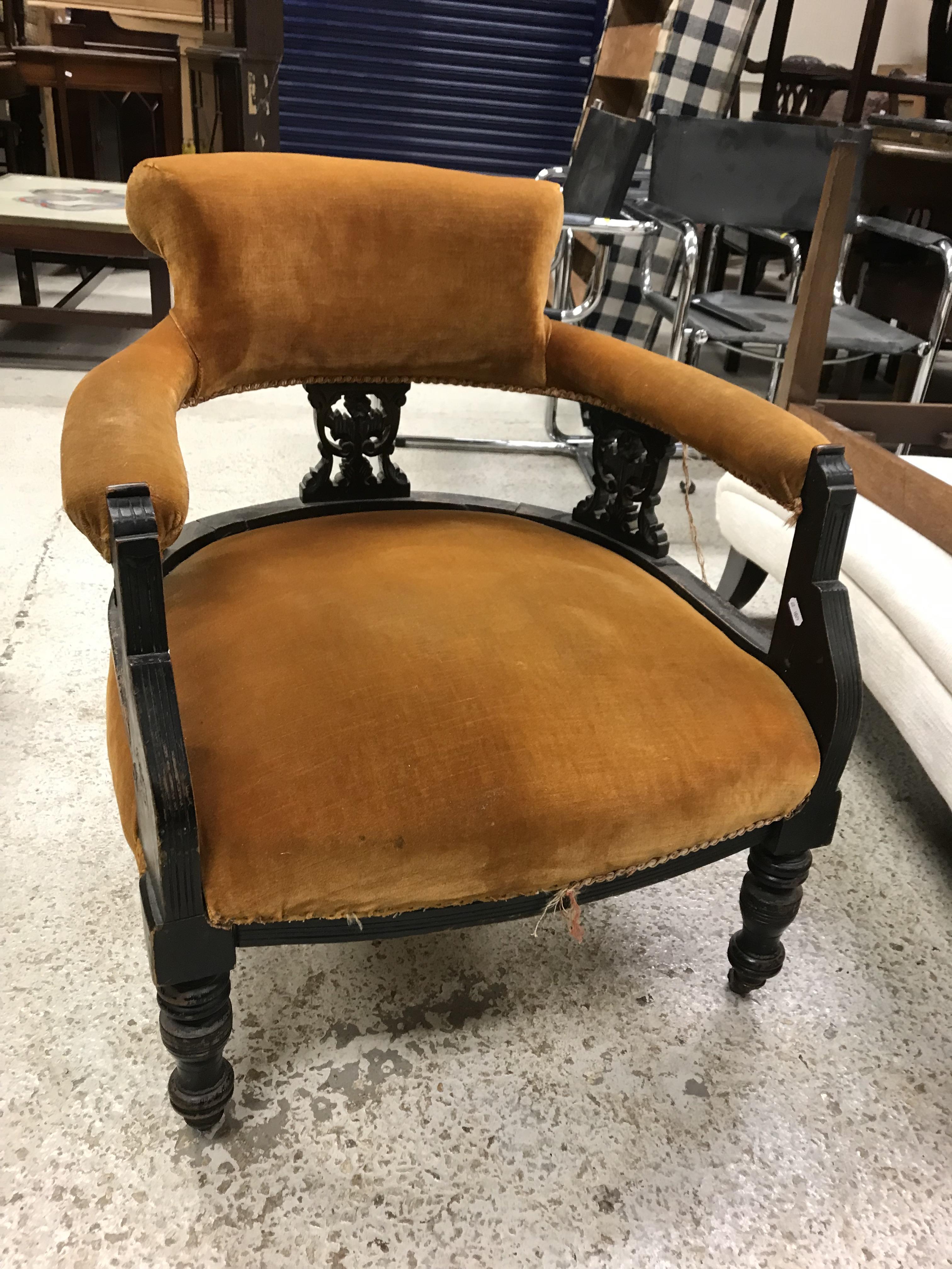 A Victorian ebonised salon suite of two tub chairs and four standard chairs CONDITION - Image 10 of 33