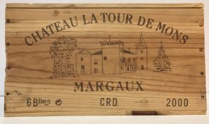 Six bottles Chateau Latour de Mons Margaux 2000 (owc)