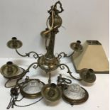 An early 20th Century Dutch style plated six branch hanging electrolier,