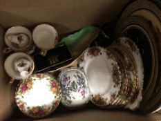 Two boxes of various china wares to include Royal Albert Country Roses,