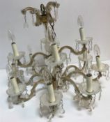 A 20th Century moulded and cut glass twelve light electrolier in the Venetian taste,