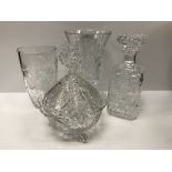 A Waterford Crystal Marquis vase 25 cm high, a floral cut glass vase 20.