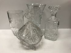 A Waterford Crystal Marquis vase 25 cm high, a floral cut glass vase 20.