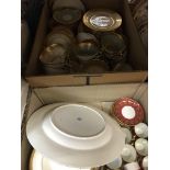 Two boxes of various dinner wares including Royal Doulton "Royal Gold" dinner wares,