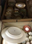 Two boxes of various dinner wares including Royal Doulton "Royal Gold" dinner wares,