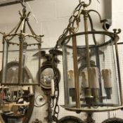 A 20th Century brass framed cylindrical ceiling lantern in the Georgian style with four internal