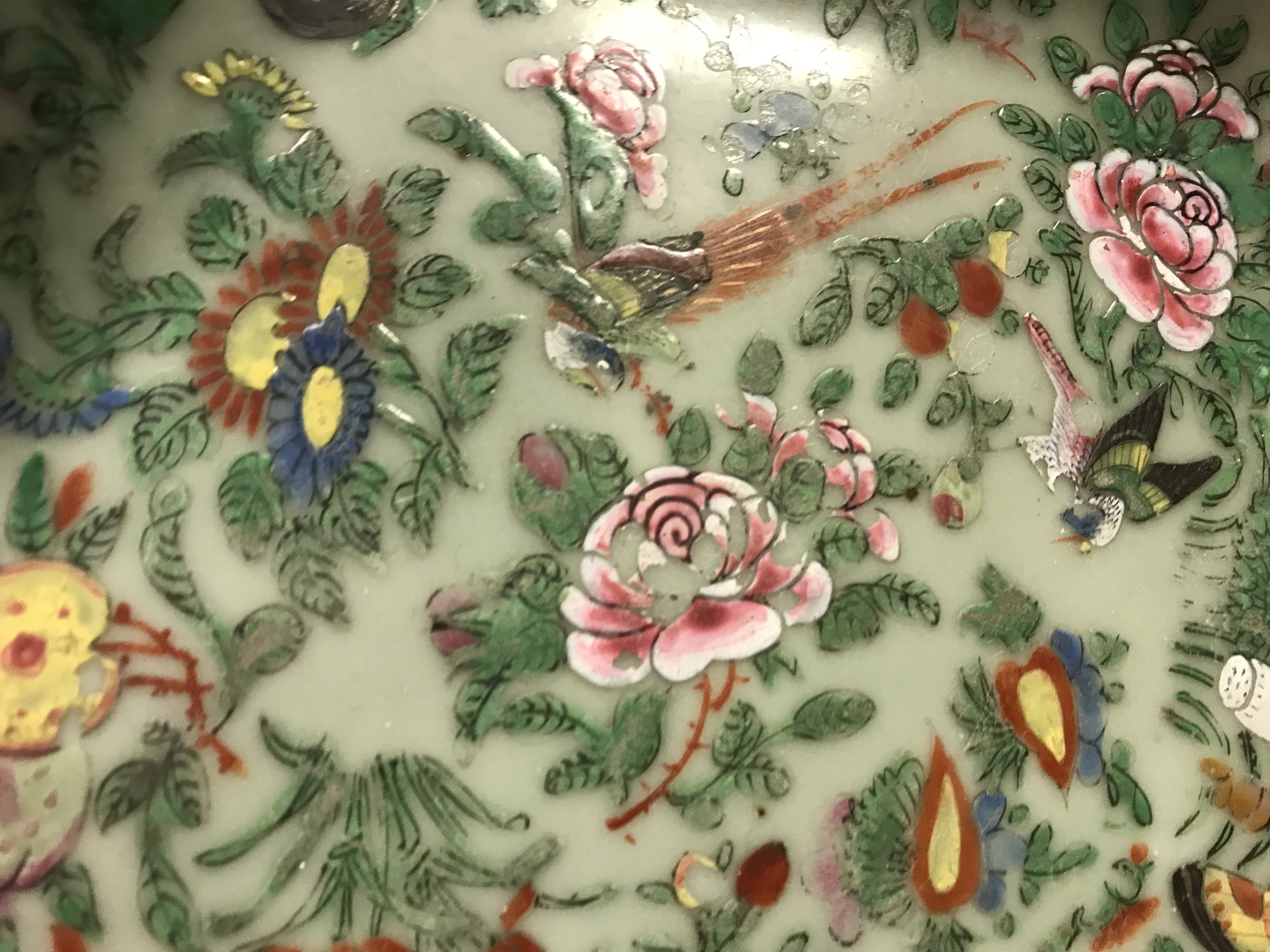 A 19th Century Chinese famille rose leaf shaped serving dish with half rim and all-over floral and - Image 4 of 22