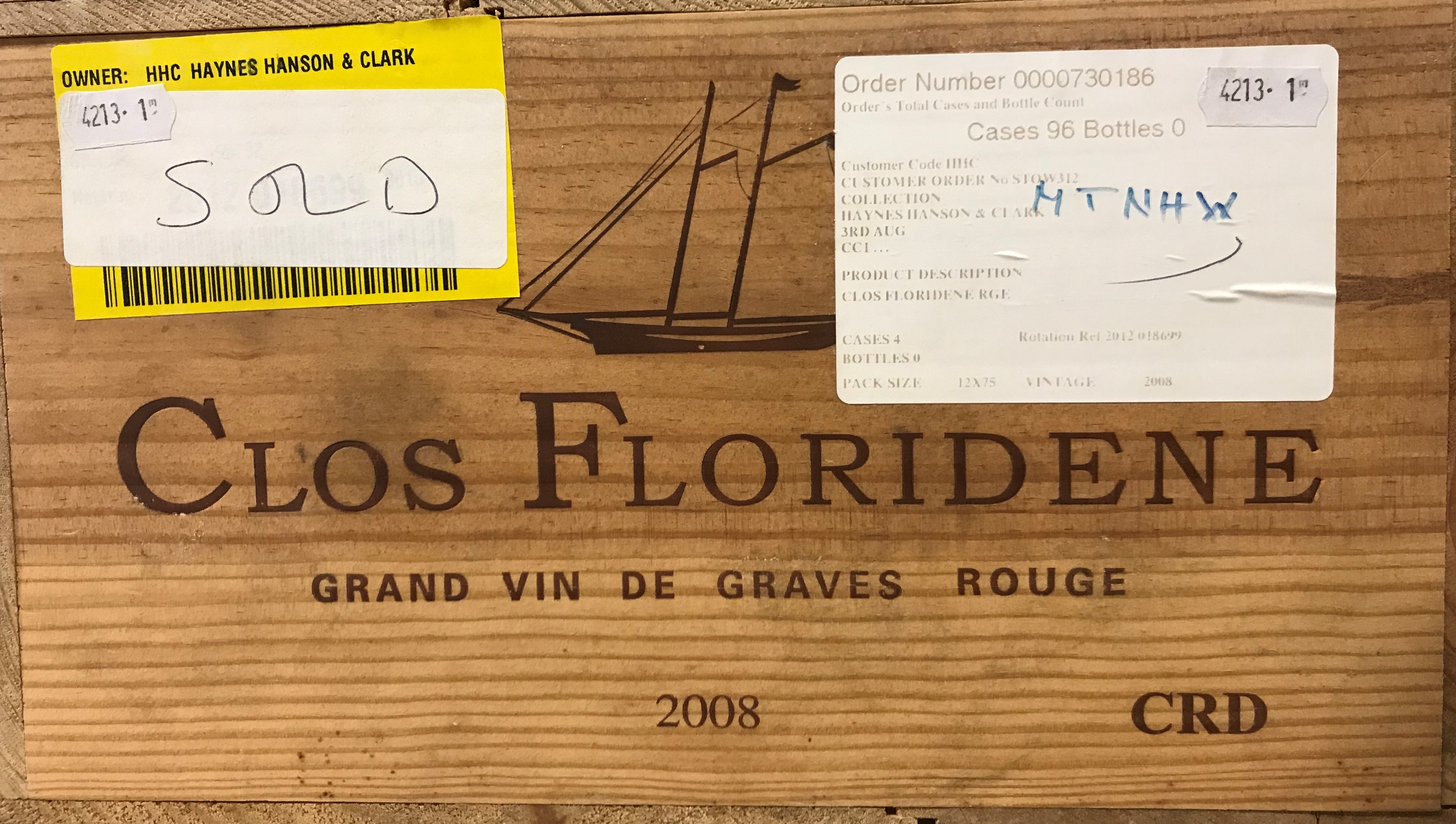 Twelve bottles Clos Floridene Grand Vin de Graves Rouge 2008 (owc)