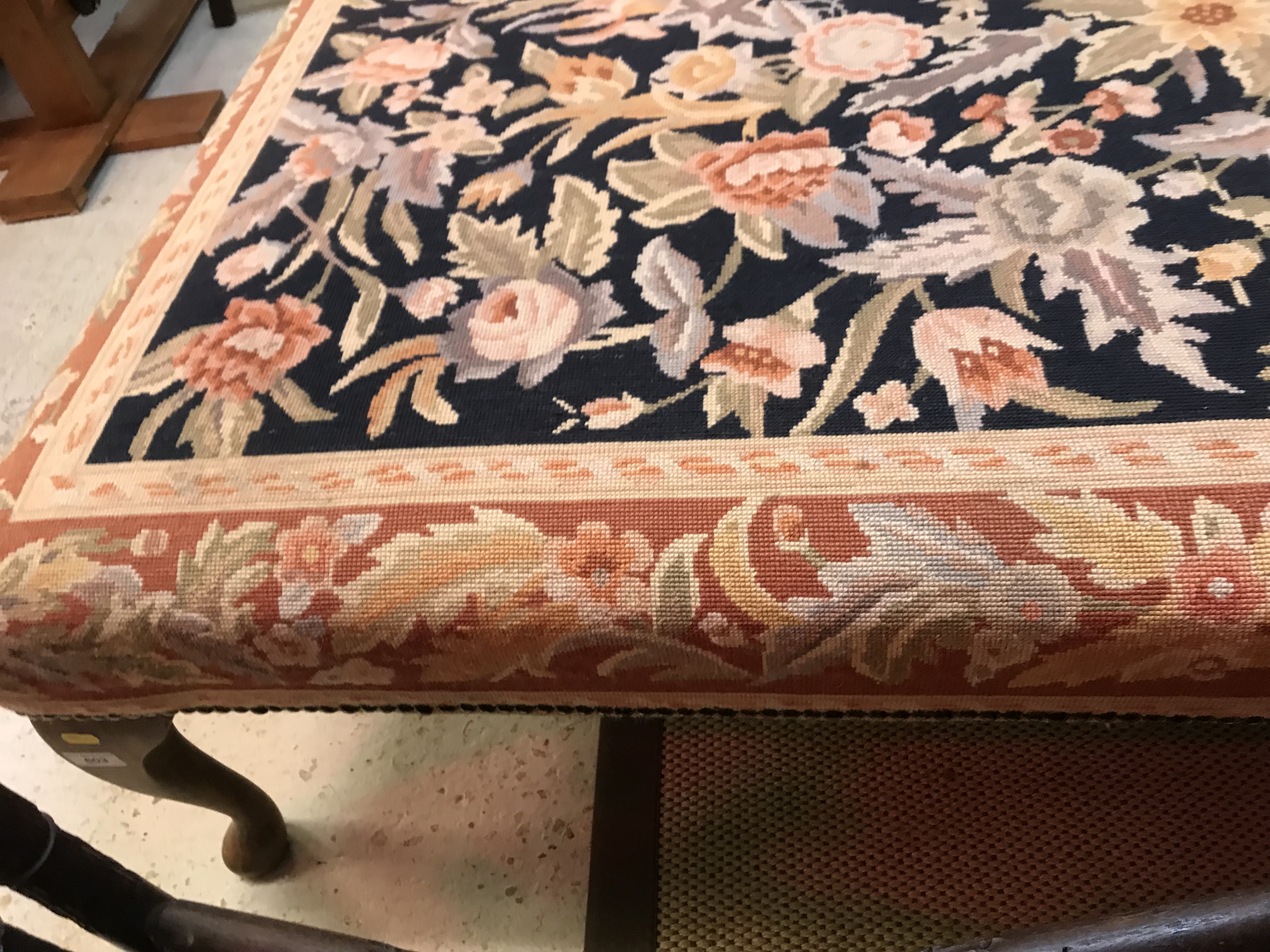 A modern floral tapestry upholstered rectangular drawing room stool on beech cabriole legs to pad - Image 16 of 16