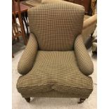 A Beaumont & Fletcher of London armchair with fawn and black check upholstery,