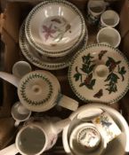 A box containing various Portmeirion Botantic Garden wares including coffee pots, bowls,