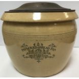 A Doulton & Co Lambeth improved bread pan with tin cover 31 cm high including cover x 38 cm