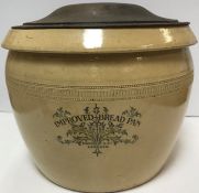 A Doulton & Co Lambeth improved bread pan with tin cover 31 cm high including cover x 38 cm