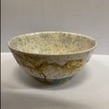 A Clarice Cliff Bizarre "Patina" pattern slop bowl decorated with tree in a coastal landscape,