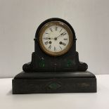 A late 19th Century French black marble and malachite cased dome top mantel clock,