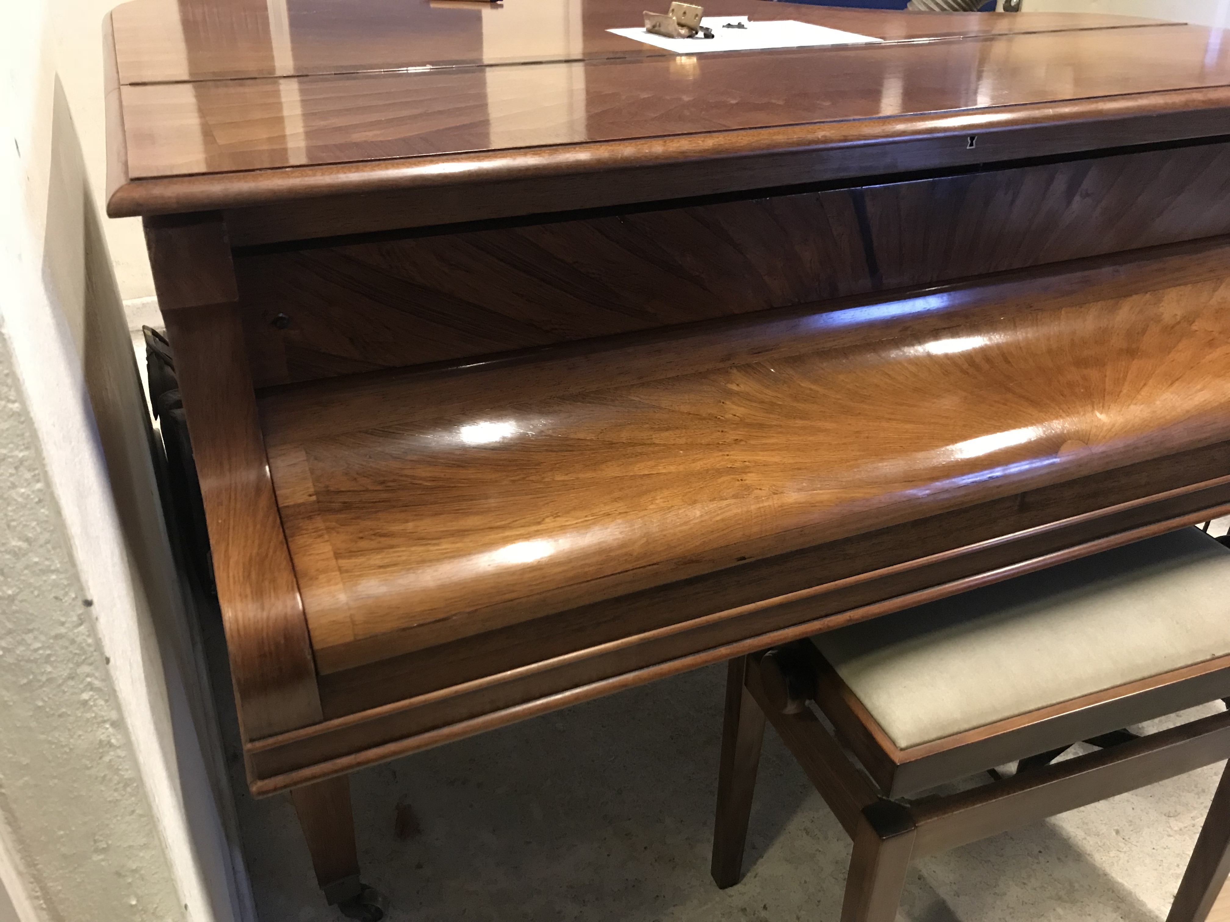 An early 20th Century rosewood starburst veneered baby grand piano, - Image 3 of 29