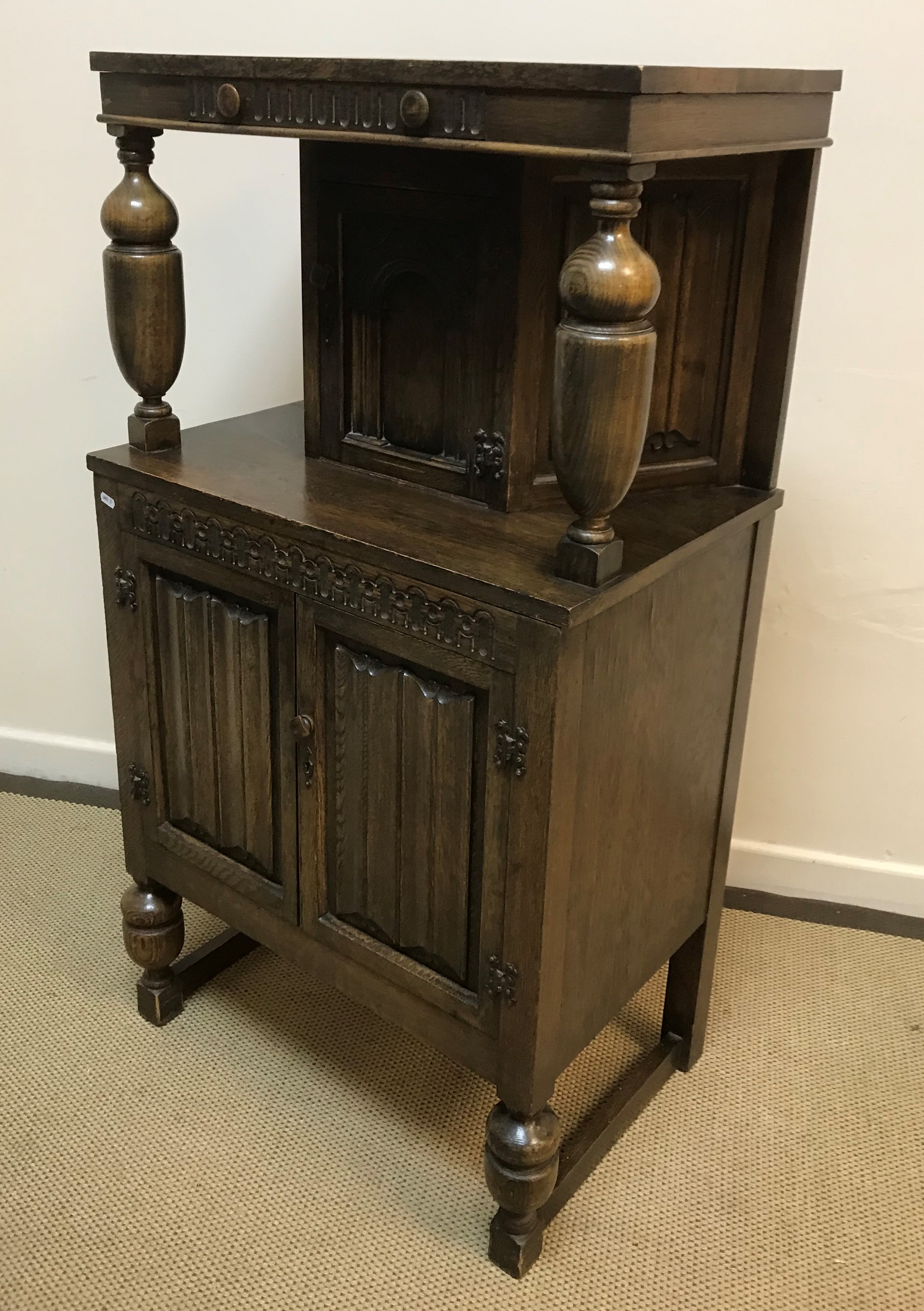 An oak court cupboard of small proportions in the 17th Century style, - Image 2 of 2