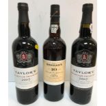 Two bottles Taylor's Late Bottled Vintage Port 2007 (bottled 2012) and one bottle W & J Graham's