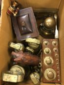 A collection of eight 19th Century brass bell weights, a set of twelve vintage brass metric weights,